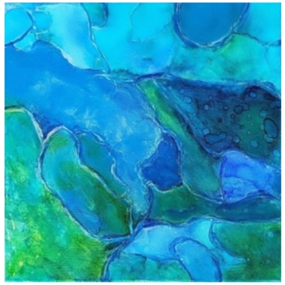 Hand Crafted Green and Blue Abstract Design 12 x 12 Inches Canvas Painting